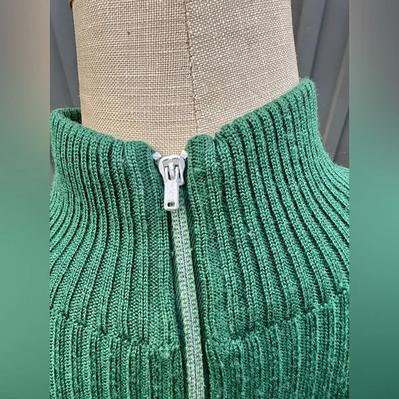 Vintage 1970s Groovy Stripes Sleeveless Mock Neck Knit Green Dress - Picture 5 of 8